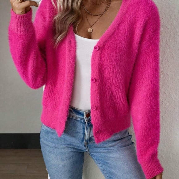 New  Pink button down  cardigan Sweater - Picture 4 of 7